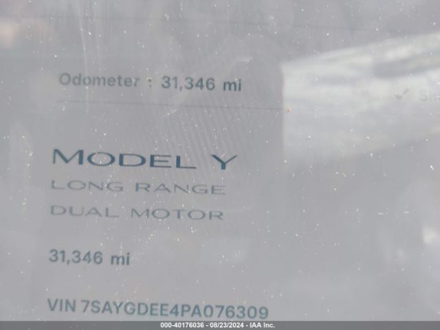 Photo 6 VIN: 7SAYGDEE4PA076309 - TESLA MODEL Y 