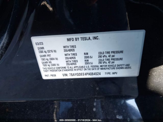 Photo 8 VIN: 7SAYGDEE4PA084524 - TESLA MODEL Y 