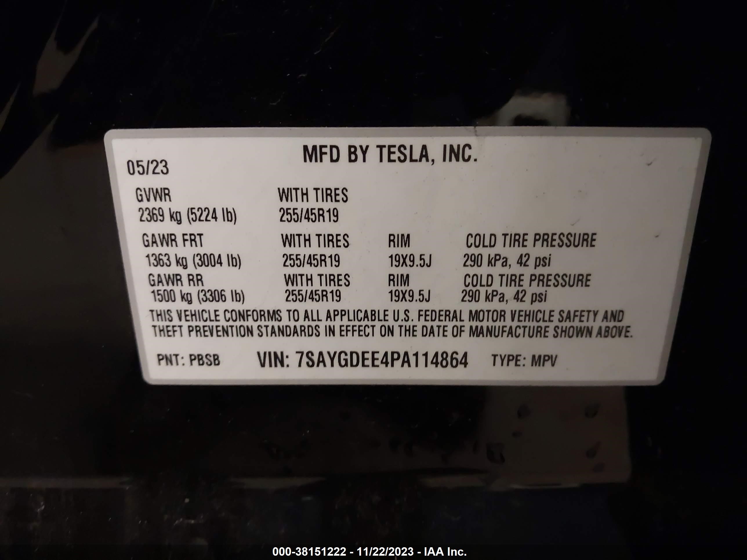 Photo 8 VIN: 7SAYGDEE4PA114864 - TESLA MODEL Y 