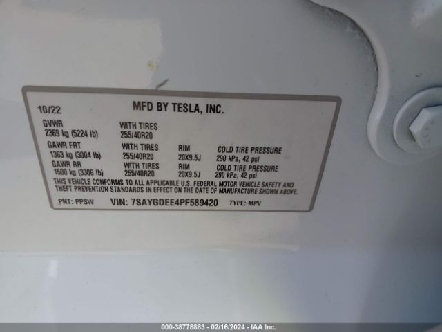 Photo 8 VIN: 7SAYGDEE4PF589420 - TESLA MODEL Y 