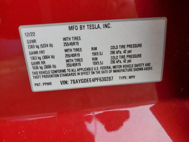 Photo 12 VIN: 7SAYGDEE4PF630287 - TESLA MODEL Y 