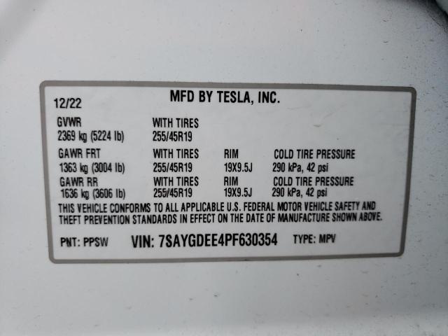 Photo 12 VIN: 7SAYGDEE4PF630354 - TESLA MODEL Y 