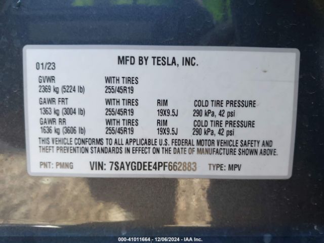 Photo 8 VIN: 7SAYGDEE4PF662883 - TESLA MODEL Y 