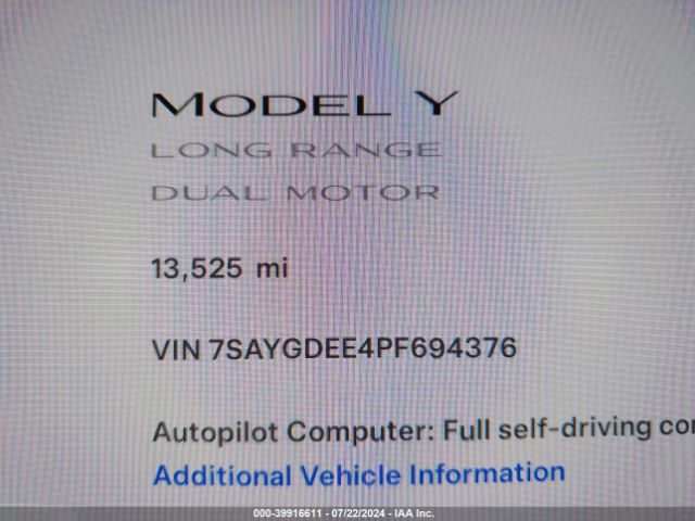 Photo 6 VIN: 7SAYGDEE4PF694376 - TESLA MODEL Y 