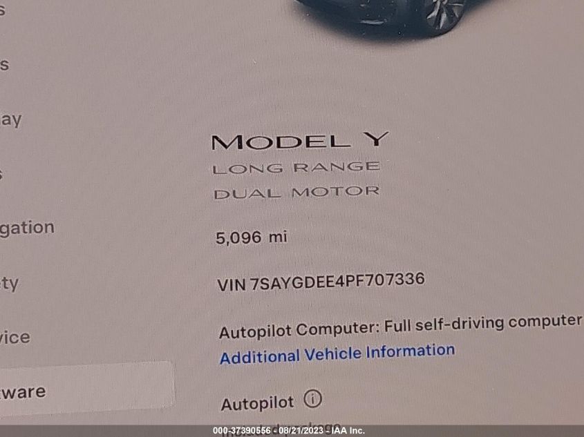 Photo 14 VIN: 7SAYGDEE4PF707336 - TESLA MODEL Y 