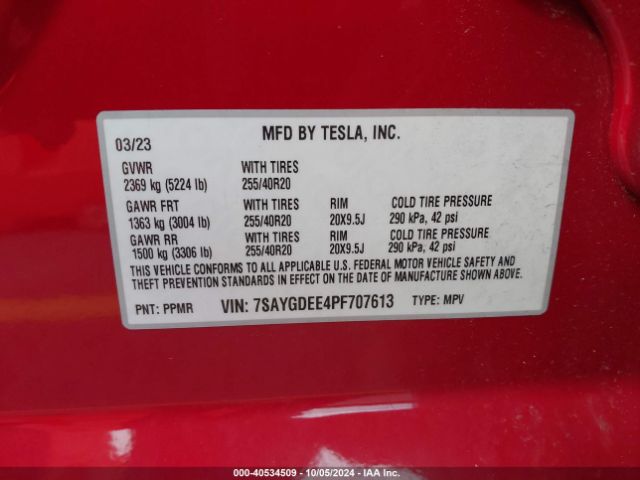 Photo 8 VIN: 7SAYGDEE4PF707613 - TESLA MODEL Y 