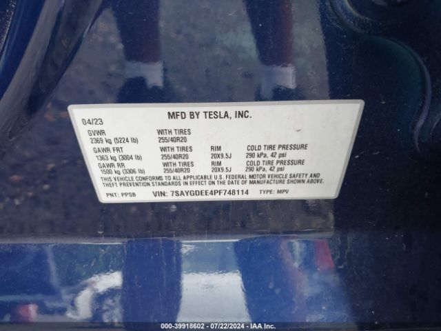 Photo 8 VIN: 7SAYGDEE4PF748114 - TESLA MODEL Y 