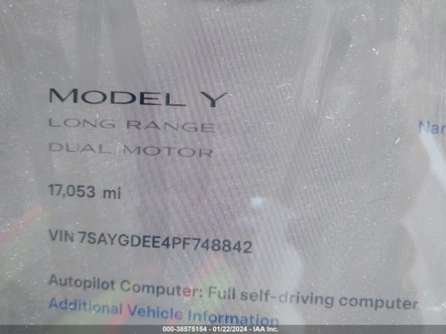 Photo 6 VIN: 7SAYGDEE4PF748842 - TESLA MODEL Y 