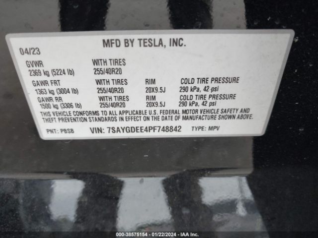 Photo 8 VIN: 7SAYGDEE4PF748842 - TESLA MODEL Y 