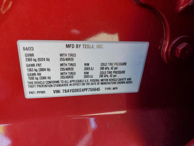 Photo 12 VIN: 7SAYGDEE4PF755645 - TESLA MODEL Y 