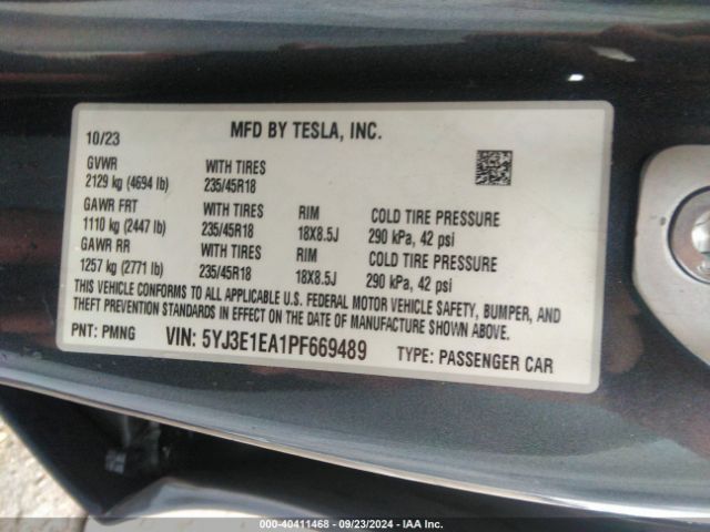 Photo 8 VIN: 7SAYGDEE4PF764121 - TESLA MODEL Y 