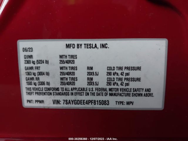 Photo 8 VIN: 7SAYGDEE4PF815083 - TESLA MODEL Y 