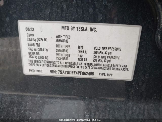 Photo 8 VIN: 7SAYGDEE4PF862405 - TESLA MODEL Y 