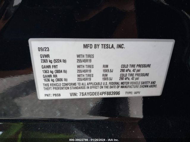 Photo 8 VIN: 7SAYGDEE4PF883996 - TESLA MODEL Y 