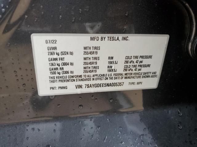 Photo 12 VIN: 7SAYGDEE5NA005357 - TESLA MODEL Y 