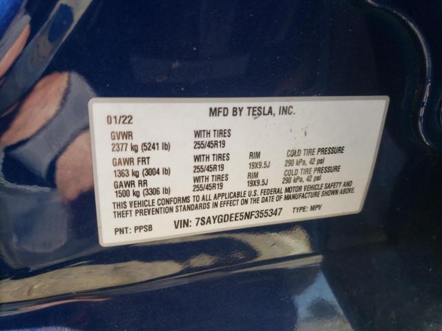 Photo 12 VIN: 7SAYGDEE5NF355347 - TESLA MODEL Y 