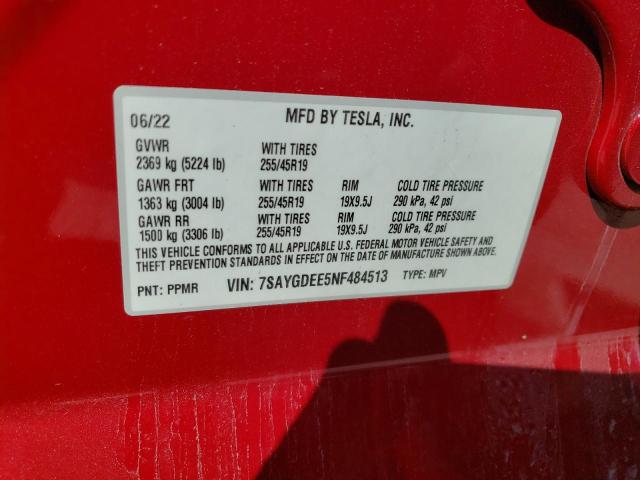 Photo 11 VIN: 7SAYGDEE5NF484513 - TESLA MODEL Y 