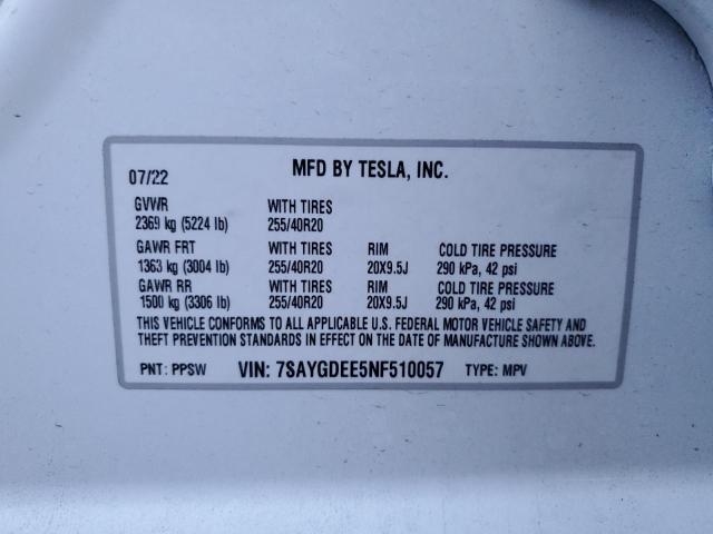 Photo 11 VIN: 7SAYGDEE5NF510057 - TESLA MODEL Y 