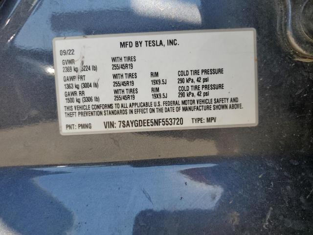 Photo 12 VIN: 7SAYGDEE5NF553720 - TESLA MODEL Y 