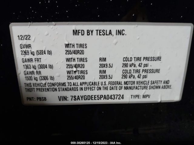 Photo 8 VIN: 7SAYGDEE5PA043724 - TESLA MODEL Y 