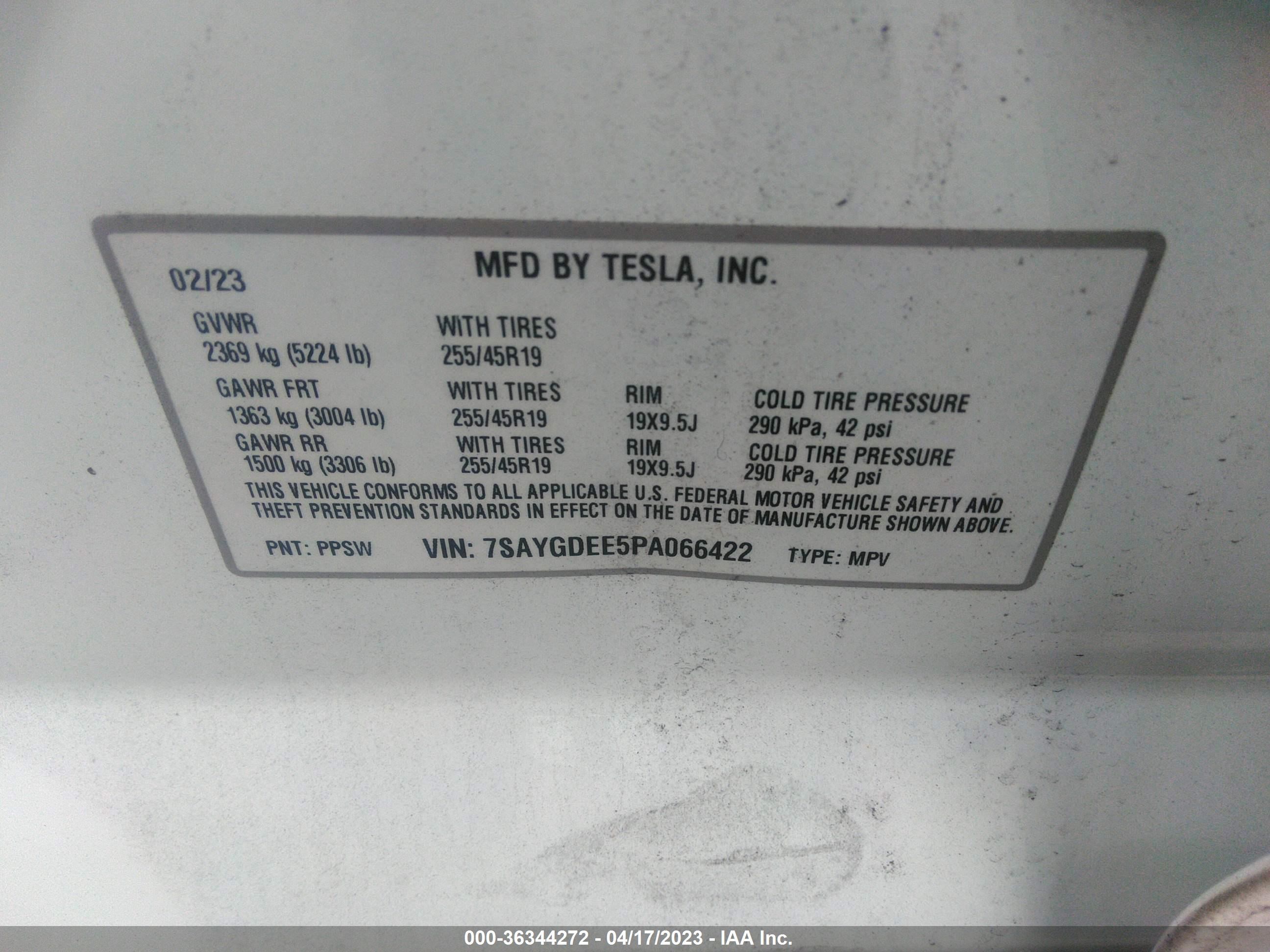 Photo 8 VIN: 7SAYGDEE5PA066422 - TESLA MODEL Y 