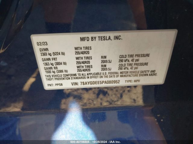 Photo 8 VIN: 7SAYGDEE5PA080952 - TESLA MODEL Y 