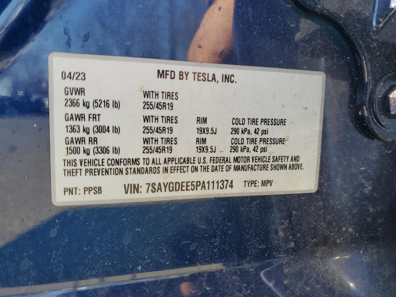 Photo 11 VIN: 7SAYGDEE5PA111374 - TESLA MODEL Y 