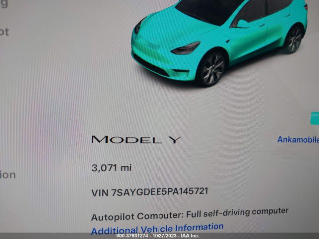 Photo 6 VIN: 7SAYGDEE5PA145721 - TESLA MODEL Y 