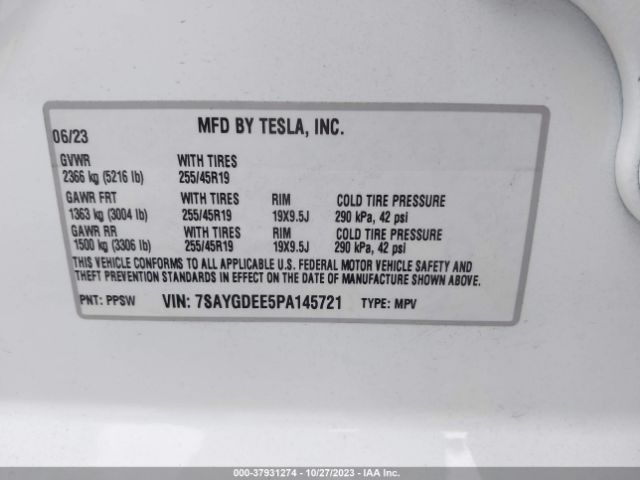 Photo 8 VIN: 7SAYGDEE5PA145721 - TESLA MODEL Y 