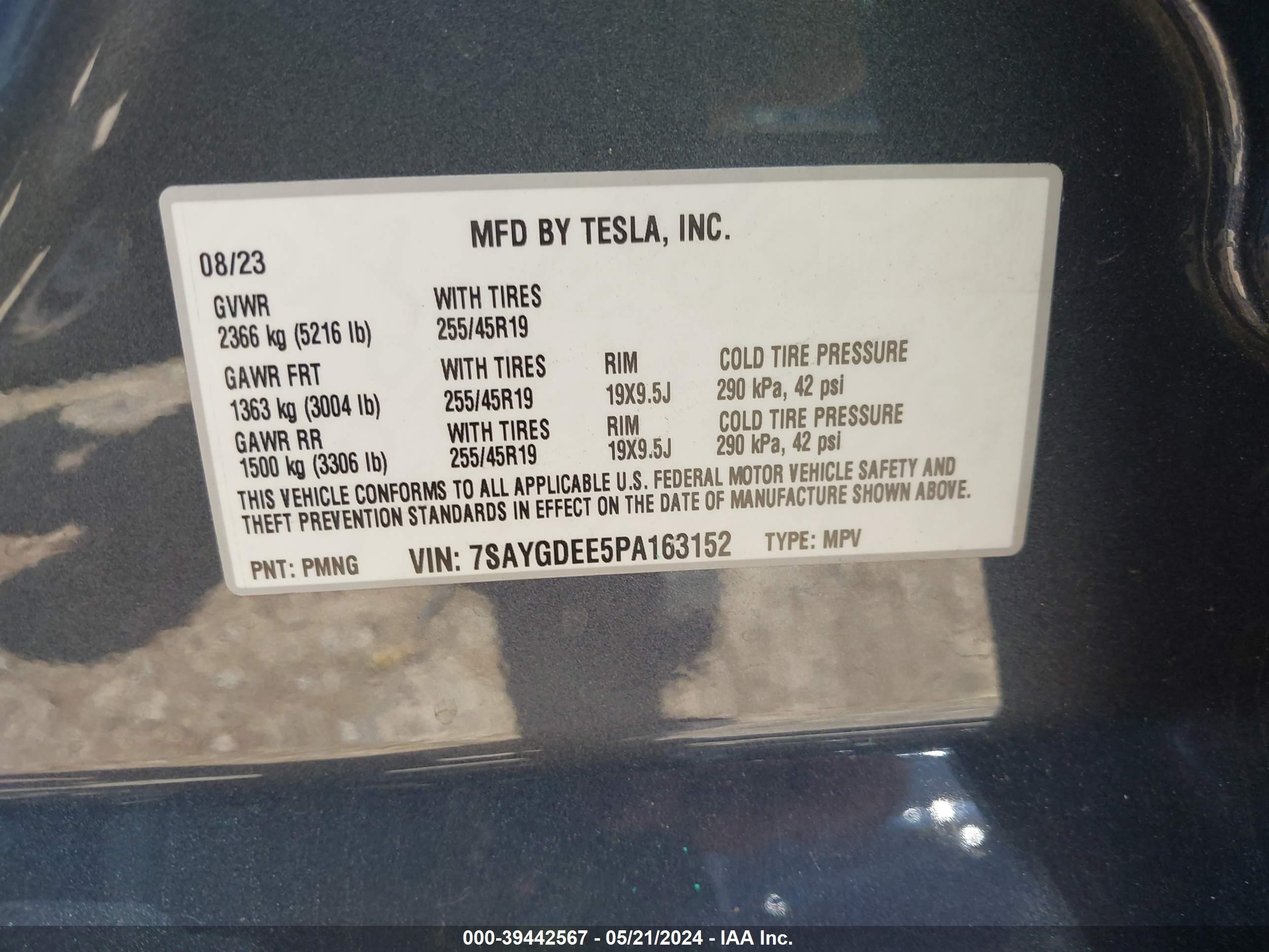 Photo 7 VIN: 7SAYGDEE5PA163152 - TESLA MODEL Y 