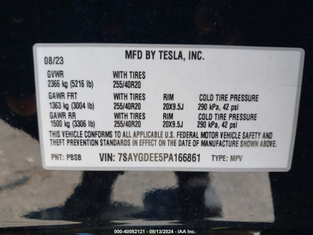 Photo 8 VIN: 7SAYGDEE5PA166861 - TESLA MODEL Y 