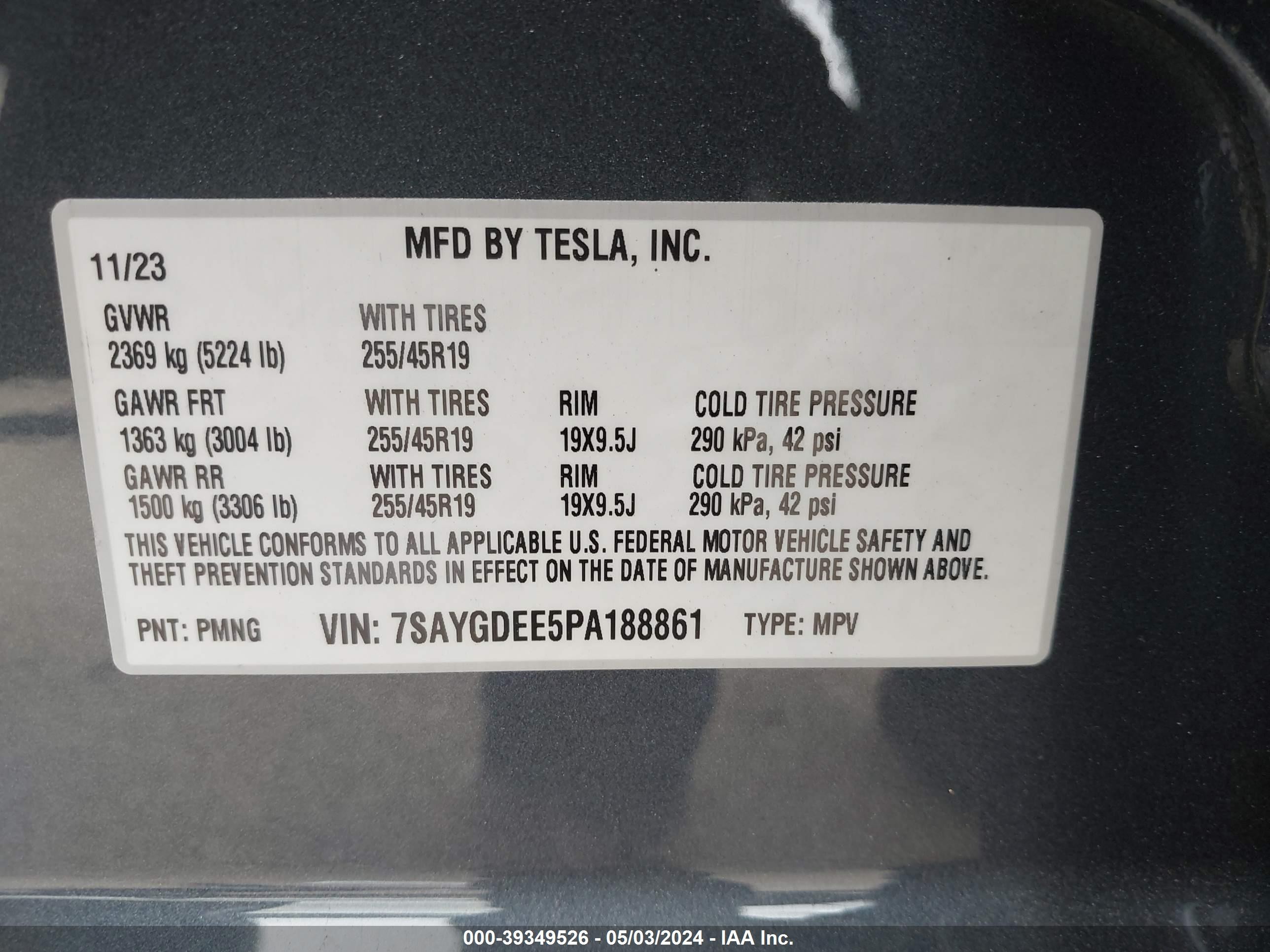 Photo 7 VIN: 7SAYGDEE5PA188861 - TESLA MODEL Y 