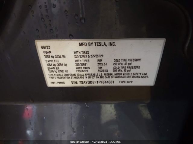 Photo 8 VIN: 7SAYGDEE5PF607679 - TESLA MODEL Y 