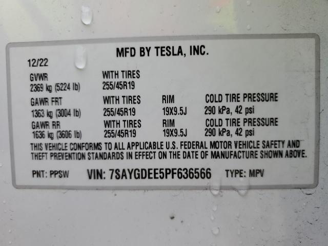 Photo 11 VIN: 7SAYGDEE5PF636566 - TESLA MODEL Y 