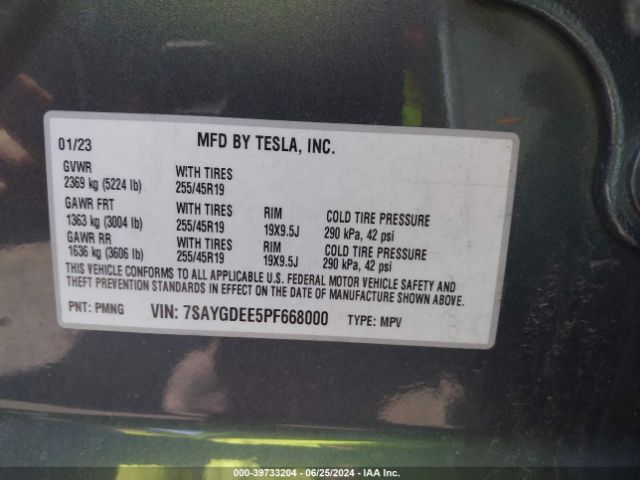 Photo 8 VIN: 7SAYGDEE5PF668000 - TESLA MODEL Y 