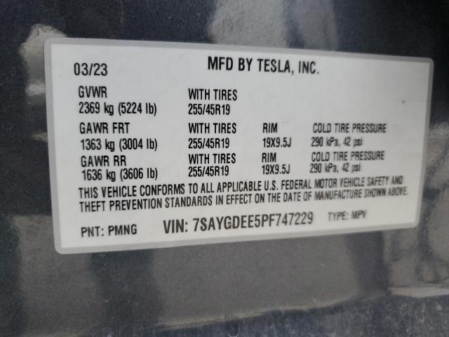 Photo 12 VIN: 7SAYGDEE5PF747229 - TESLA MODEL Y 