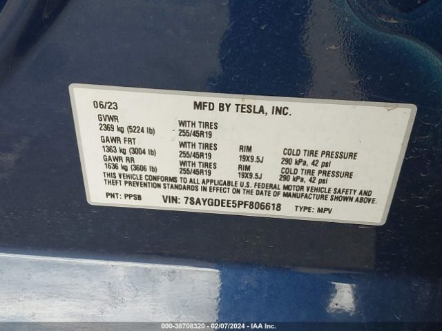 Photo 8 VIN: 7SAYGDEE5PF806618 - TESLA MODEL Y 