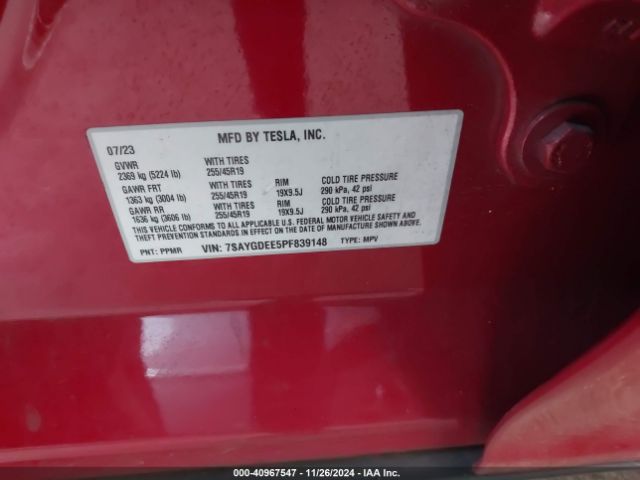 Photo 8 VIN: 7SAYGDEE5PF839148 - TESLA MODEL Y 