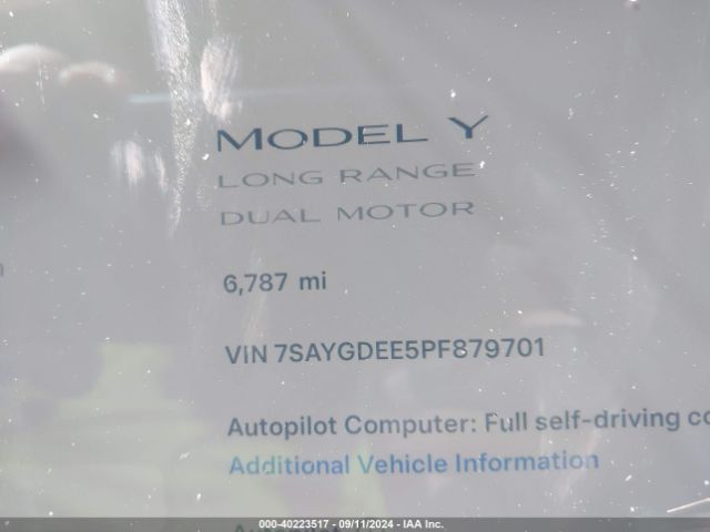 Photo 6 VIN: 7SAYGDEE5PF879701 - TESLA MODEL Y 