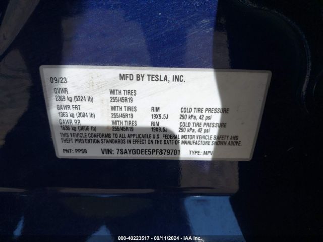 Photo 8 VIN: 7SAYGDEE5PF879701 - TESLA MODEL Y 