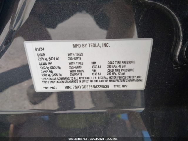 Photo 8 VIN: 7SAYGDEE5RA229539 - TESLA MODEL Y 