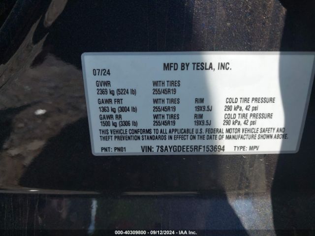 Photo 8 VIN: 7SAYGDEE5RF153694 - TESLA MODEL Y 