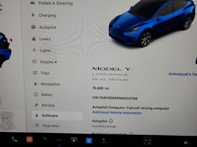 Photo 8 VIN: 7SAYGDEE6NA004766 - TESLA MODEL Y 