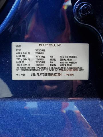 Photo 11 VIN: 7SAYGDEE6NA007294 - TESLA MODEL Y 