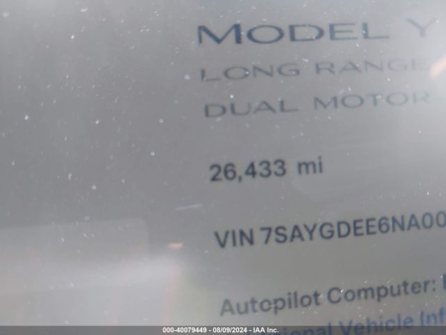 Photo 6 VIN: 7SAYGDEE6NA008977 - TESLA MODEL Y 