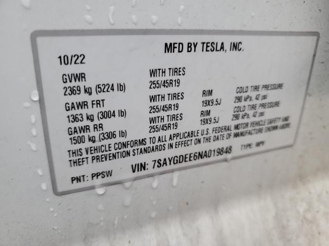 Photo 12 VIN: 7SAYGDEE6NA019848 - TESLA MODEL Y 