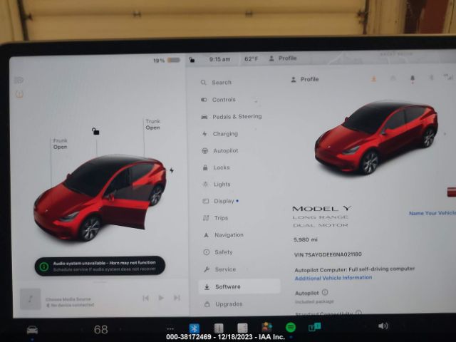 Photo 6 VIN: 7SAYGDEE6NA021180 - TESLA MODEL Y 