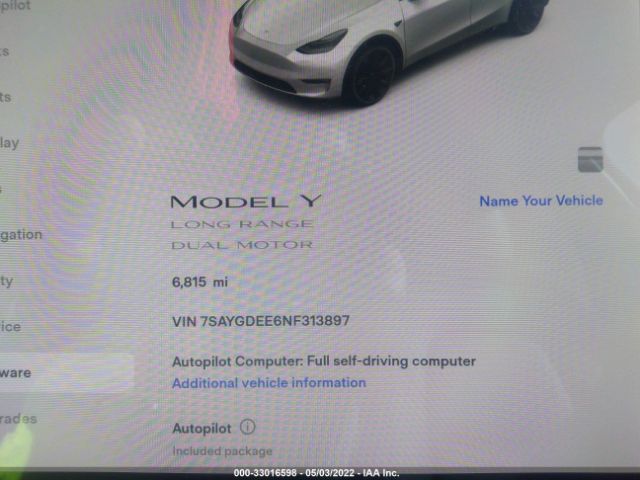 Photo 6 VIN: 7SAYGDEE6NF313897 - TESLA MODEL Y 