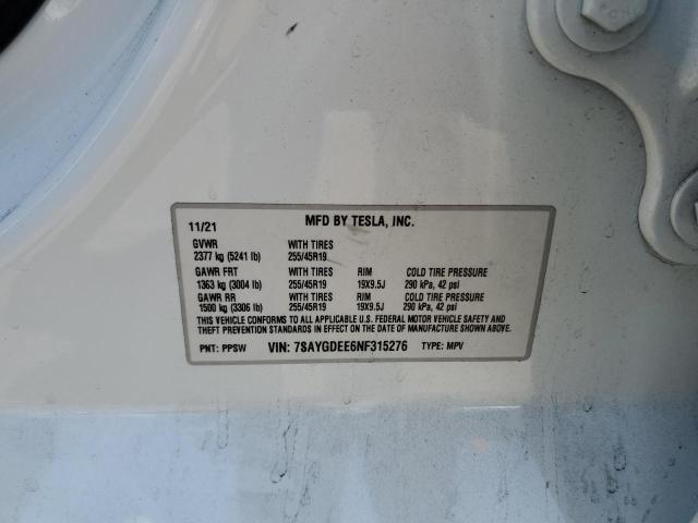 Photo 11 VIN: 7SAYGDEE6NF315276 - TESLA MODEL Y 