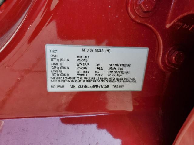 Photo 9 VIN: 7SAYGDEE6NF317559 - TESLA MODEL Y 